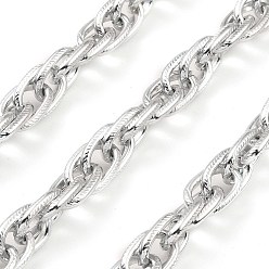 Platinum Aluminium Rope Chains, Unwelded, with Spool, Platinum, 16x10x2.5mm, about 16.40 Feet(5m)/Roll