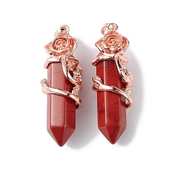 Красный Камень Подвески из натуральной красной яшмы, подвески с гранеными пулями, с покрытием из розового золота из сплава с розовым покрытием, без кадмия и без свинца, 47~49.5x16.5x16 мм, отверстие : 8x5 мм