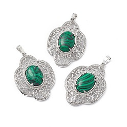 Малахит Синтетического малахита подвески, , латунная фурнитура с платиновым покрытием, 44x32x10 мм, отверстие : 8x5 мм