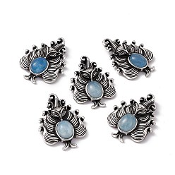 Aquamarine Natural Aquamarine Pendants, Nine-Tailed Fox Charms, with Antique Silver Color Brass Findings, 30x23x6mm, Hole: 4x2mm