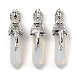 Opalite Opalite Pointed Pendants, Faceted Bullet Charms, with Rack Plating Platinum Plated Brass Fairy, 24x13mm, Hole: 5x8mm