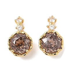 Розово-Коричневый Латунные микро проложить кубического циркония раз за застежками, плоско-круглые, реальный 18 k позолоченный, розово-коричневый, 17x10x8 мм, отверстие : 5x4 мм