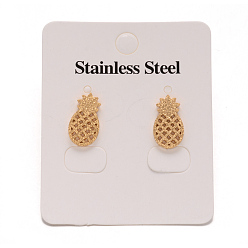 Golden 304 Stainless Steel Textured Ear Studs, Hypoallergenic Earrings, Pineapple, Golden, 14.5x8mm, Pin: 0.8mm