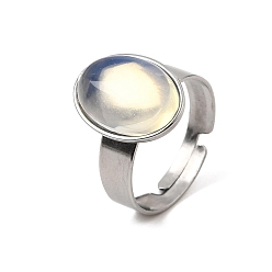 Opalite Adjustable 304 Stainless Steel Finger Rings for Women, with Opalite, Oval, Stainless Steel Color, 17mm
