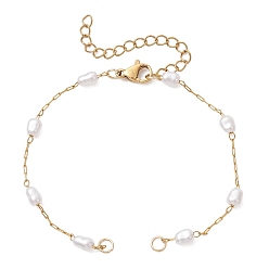 Золотой 316 Браслет ручной работы из хирургической нержавеющей стали с пластиковой имитацией жемчуга., белые, ионное покрытие (ip), золотые, 6.54 дюйм (16.6 см)