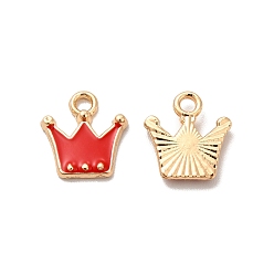 Red Alloy Enamel Pandants, Lead Free & Cadmium Free, Light Gold, Crown Charm, Red, 12x11x2mm, Hole: 1.8mm