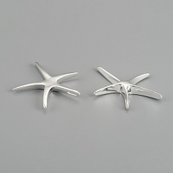 Silver Brass Starfish/Sea Stars Pendants, Silver Color Plated, 32x32mm