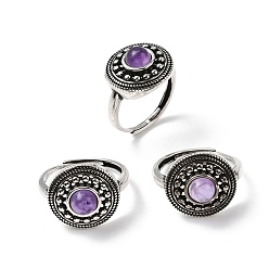 Аметист Природные палец кольца аметист, круглые, с латунной фурнитурой , античное серебро, 16.5 мм, внутренний диаметр: 18 мм