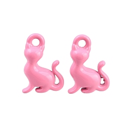 Hot Pink Spray Painted Alloy Charms, Cat Shape Charms, Cadmium Free & Nickel Free & Lead Free, Hot Pink, 15x10x5mm, Hole: 1.8mm