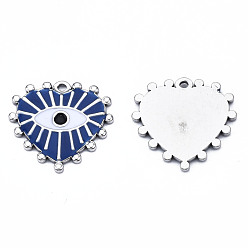 Marine Blue 304 Stainless Steel Pendants, with Enamel, Heart with Eye, Stainless Steel Color, Marine Blue, 19.5x20x1.5mm, Hole: 1.2mm