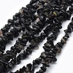 Black Glass Beads Strands, Chip, Black, 5~8mm, Hole: 1mm, about 33 inch(84cm)