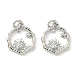 Платина Латунные микро проложить кубического циркония подвески, звезда и солнце, с целью перехода в кольце, долговечный, без кадмия и без свинца, стойки покрытие, платина, 16.5x14x2 мм, отверстие : 3 мм