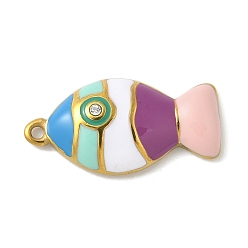 Разноцветный 304 нержавеющей стальной эмали подвески, со стразами, золотые, очарование рыбы, красочный, 23.5x12x4.5 мм, отверстие : 1.4 мм