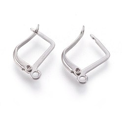 Stainless Steel Color 304 Stainless Steel Hoop Earring Findings with Latch Back Closure, Stainless Steel Color, 15~16x13~13.5x2mm, Hole: 1.6mm, Pin: 0.6x1mm