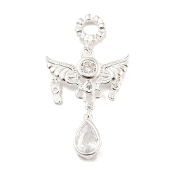 Crystal Silver 925 Sterling Silver Pendants, with Rhinestone, Angel Charms, Crystal, 21x15.5x2mm, Hole: 2.8mm