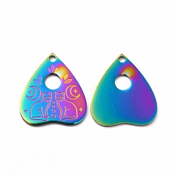 Rainbow Color Ion Plating(IP) 304 Stainless Steel Pendants, Heart with Cat Charms, Rainbow Color, 25x22x1.4mm, Hole: 2mm