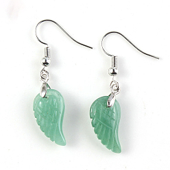 Green Aventurine Natural Green Aventurine Wings Dangle Earrings, Platinum Plated Brass Jewelry for Women, 18x10mm