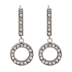 Нержавеющая Сталь Цвет Серьги-гвоздики из нержавеющей стали со стразами для женщин, плоско-круглые, цвет нержавеющей стали, 32.5x13 мм