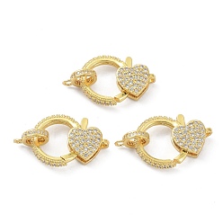 Real 18K Gold Plated Brass Clear Cubic Zirconia Lobster Claw Clasps, with Bail Beads/Tube Bails, Long-Lasting Plated, Heart, Real 18K Gold Plated, 22x15x5mm, Hole: 1.4mm