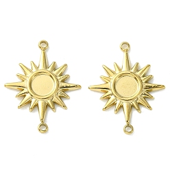 Real 14K Gold Plated 304 Stainless Steel Cabochon Connector Settings, Sun, Real 14K Gold Plated, Tray: 4mm, 17.5x13.5x1.5mm, Hole: 1mm