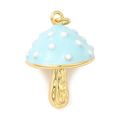 Небесно-голубой Латунь эмаль подвески, грибное очарование, с целью перехода в кольце, долговечный, без кадмия и без свинца, реальный 18 k позолоченный, голубой, 24.5x17~17.5 мм, отверстие : 3.5 мм
