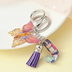 Letter J Resin Letter & Acrylic Butterfly Charms Keychain, Tassel Pendant Keychain with Alloy Keychain Clasp, Letter J, 9cm