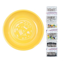 Yellow 430 Stainless Steel Magnetic Pin Dish, Sewing Tool, with Bead Needle, Yellow, 110x30mm