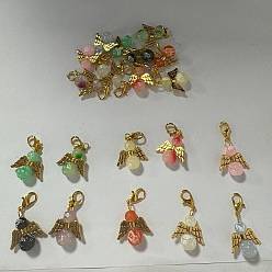 (52) Непрозрачная лаванда 20шт 10цвета стеклянные бусины с подвесками из сплава, с карабин-лобстерами , ангел, разноцветные, 33 мм, 2 шт / цвет