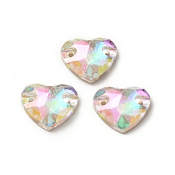 Colorful Heart Shape Sew on Rhinestone, K5 Glass Rhinestone, 2-Hole Link, Plated Flat Back, Sewing Craft Decoration, Colorful, 12x14x4.5mm, Hole: 1mm