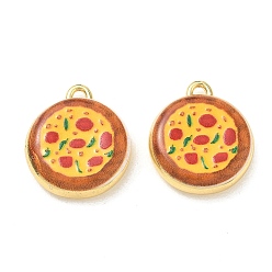 Camel Printed Brass Pendants, Flat Round with Pizza Charms, Rack Plating, Long-Lasting Plated, Lead Free & Cadmium Free, Real 18K Gold Plated, Camel, 20x17.5x5mm, Hole: 1.6mm
