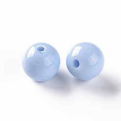 Bleu Ciel Clair Perles acryliques opaques, ronde, lumière bleu ciel, 12x11mm, Trou: 1.8mm, environ566 pcs / 500 g