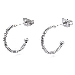 Stainless Steel Color 316 Surgical Stainless Steel Stud Earrings, Half Hoop Earrings, Ring, Stainless Steel Color, 15x2.5mm, Pin: 0.8mm