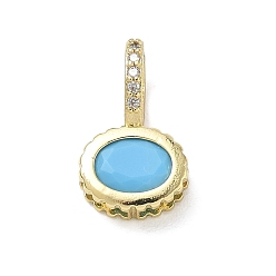 Cielo Azul Latón pavimenta colgantes de circonio cúbico, encantos ovales, larga duración plateado, chapado en rack, sin plomo y el cadmio, real 18 k chapado en oro, el cielo azul, 17x10x7.8 mm, agujero: 5x7 mm