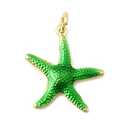 Зеленый Латунные эмалевые подвески с морскими животными, прелести морская звезда, без свинца и без кадмия, долговечный, стойки покрытие, реальный 18 k позолоченный, зелёные, 22x20.5x2.5 мм, отверстие : 3.5 мм