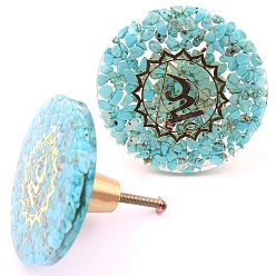 Synthetic Turquoise Chakra Theme Synthetic Turquoise & Resin Box Handles, Cabinet Knobs, Flat Round with Vishuddha, 60x28mm