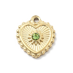 Перидот 304 из нержавеющей стали горный хрусталь подвески, сердце прелести, ионное покрытие (ip), реальный 14 k позолоченный, перидот, 12x10x2.5 мм, отверстие : 1.2 мм