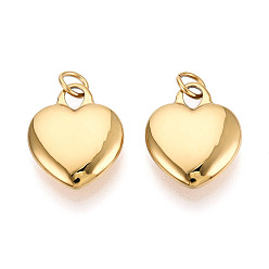 Real 14K Gold Plated 8Pcs 316 Surgical Stainless Steel Pendants, with Jump Rings, Heart, Real 14K Gold Plated, 17x14x4mm, Hole: 3mm, Jump Ring: 5x1mm, 3mm inner diameter
