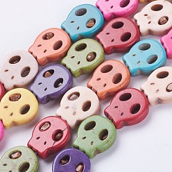 Synthetic Turquoise Synthetic Turquoise Beads Strands, Skull, Dyed, Colorful, 15x13x4mm, Hole: 1mm, about 25pcs/strand, 14.76 inch(37.5cm)