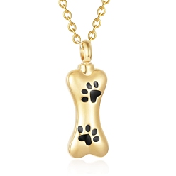 Golden Stainless Steel Pendant Necklaces, Urn Ashes Necklaces, Dog Bone, Golden, 21.65 inch(55cm)