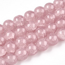 Фламинго Выпечки нарисованные потрескивание стеклянные бусины пряди, круглые, фламинго, 8 мм, отверстие : 1.3~1.6 мм, около 100 шт / нитка, 31.4 дюйм