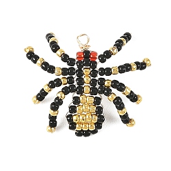 Spider Halloween TOHO Glass Seed Beaded Pendants, with Copper Wires, Black, Spider Charm, 25~27x23~30x2mm, Hole: 2.5mm