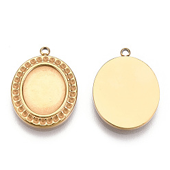 Real 14K Gold Plated 304 Stainless Steel Pendant Cabochon Settings, Pendant Rhinestone Settings, Oval, Nickel Free, Real 14K Gold Plated, Tray: 10x12mm, Fit For 1.2mm Rhinestone, 20.5x15.5x2.3mm, Hole: 1.5mm