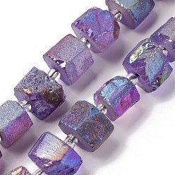 Темно-Фиолетовый Гальванические природный кварц бисер пряди, шестиугольник призма, неправильная форма, темно-фиолетовый, 8~13x10~14x6~11 мм, отверстие : 1 мм, около 15~16 шт / нитка, 7.8~8 дюйм (20~20.5 см)