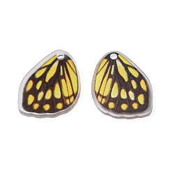 Yellow Printed Translucent Acrylic Pendants, Butterfly, Yellow, 19x15x2mm, Hole: 1.5mm