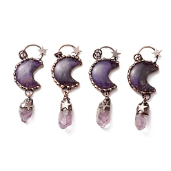 Amethyst Natural Amethyst Big Pendants, with Red Copper Tone Tin Findings, Lead & Nickel & Cadmium Free, Moon and Bullet, 91mm