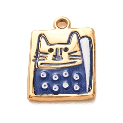 Cat Shape Печатные 304 подвески из нержавеющей стали с эмалью, прямоугольник амулеты, ионное покрытие (ip), золотые, подвески в форме кошки, 19x14x2 мм, отверстие : 2 мм