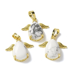 Говлит Природные подвески Говлит, подвески-слезинки с золотистыми латунными крыльями, стойки покрытие, без кадмия и без свинца, 22.5x24.5x9 мм, отверстие : 7.5x4.5 мм