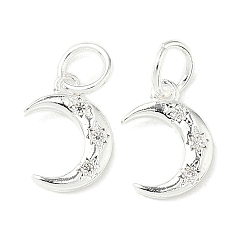 Серебро Латунные микро проложить кубического циркония подвески, Луна прелести, стойки покрытие, долговечный, с целью перехода в кольце, серебряные, 12.5x8.5x1.5 мм, отверстие : 4.2 мм