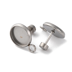 Нержавеющая Сталь Цвет Не тускнеет 304 фурнитура для сережек-гвоздиков из нержавеющей стали, плоские круглые серьги, с горизонтальными петлями и гайкой 1шт., без кадмия, без никеля и без свинца, цвет нержавеющей стали, 16 мм, отверстие : 2.4 мм, лоток : 10 мм, штифты : 1 мм