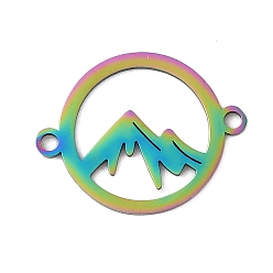 Rainbow Color Ионное покрытие (ip) 304 соединительные звенья из нержавеющей стали, лазерная резка, кольцо с горой, Радуга цветов, 15x19x1 мм, отверстие : 1.4 мм